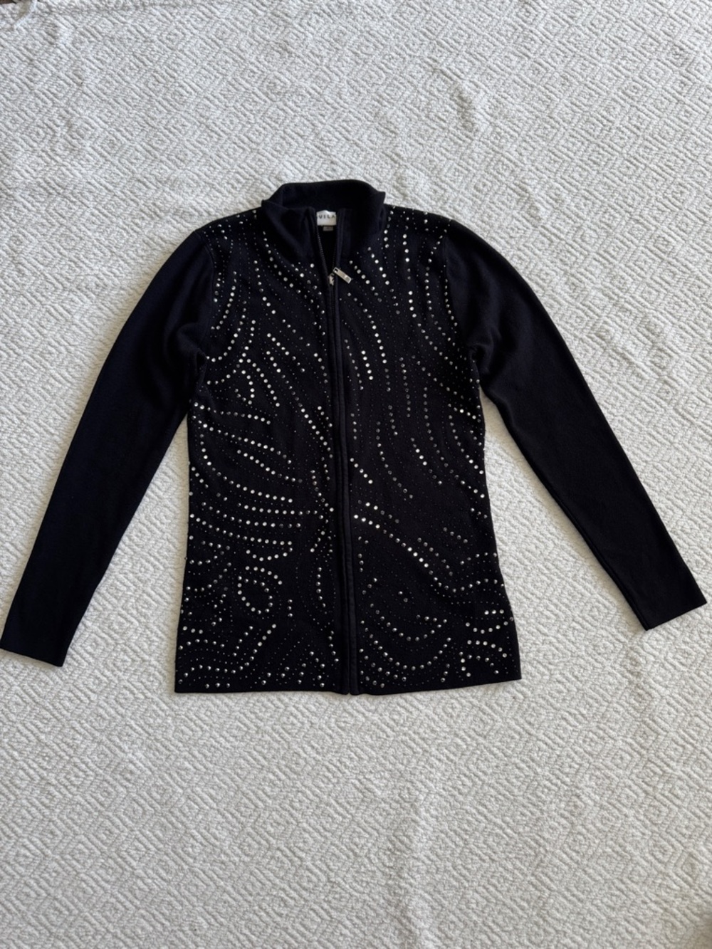 VILA Black Ribbed Full Zip Embellishment Sz S